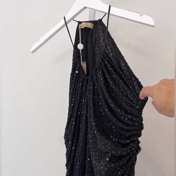 MICHAEL KORS STUNNING BLACK SEQUINS MAXI HALTER DRESS SIZE US 8 NWTS! - Picture 4 of 8